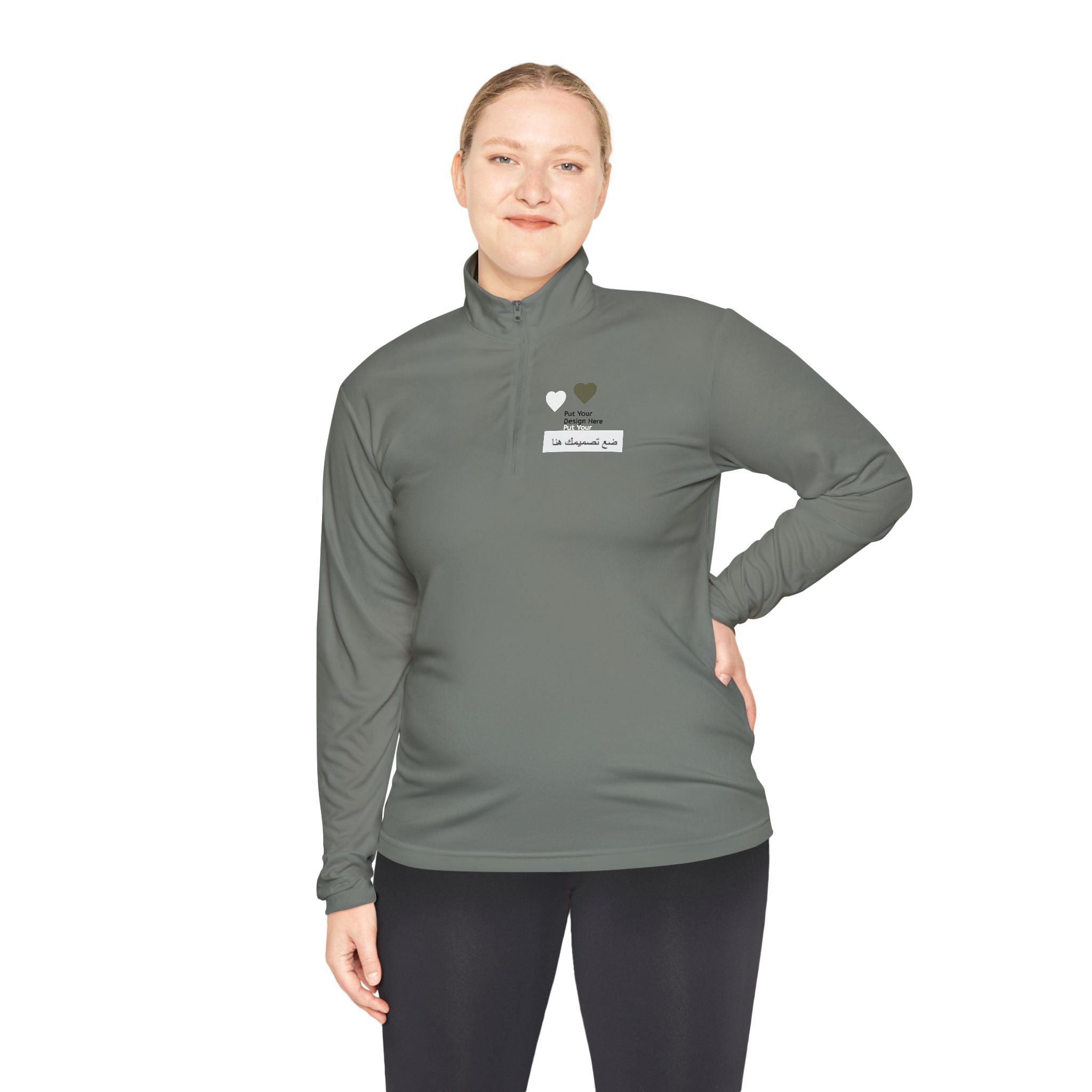 Cozy Unisex Quarter-Zip Pullover with Heart Design | Casual Layer, Perfect Gift for Her/Him, Summer Sportswear, Everyday Wear