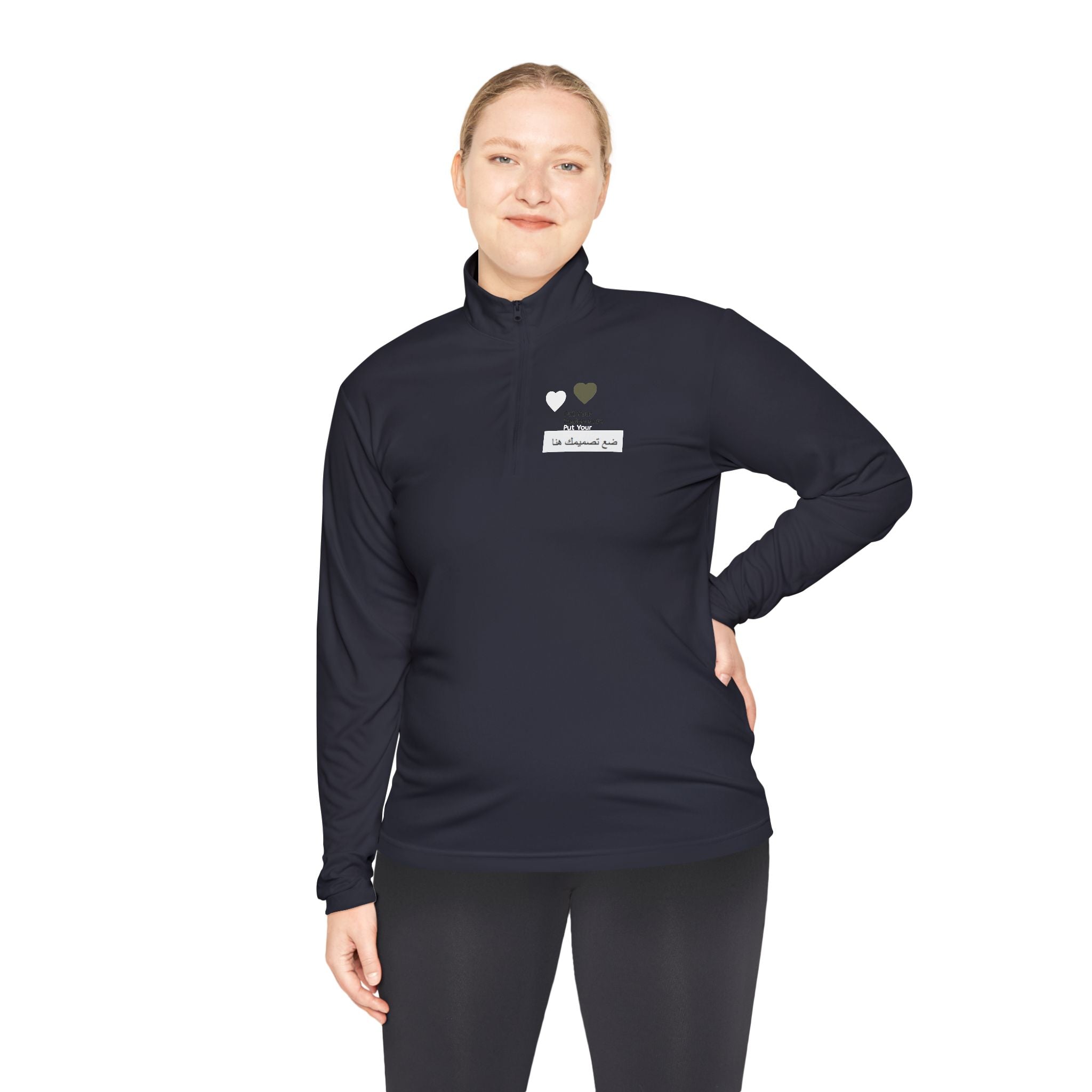 Cozy Unisex Quarter-Zip Pullover with Heart Design | Casual Layer, Perfect Gift for Her/Him, Summer Sportswear, Everyday Wear