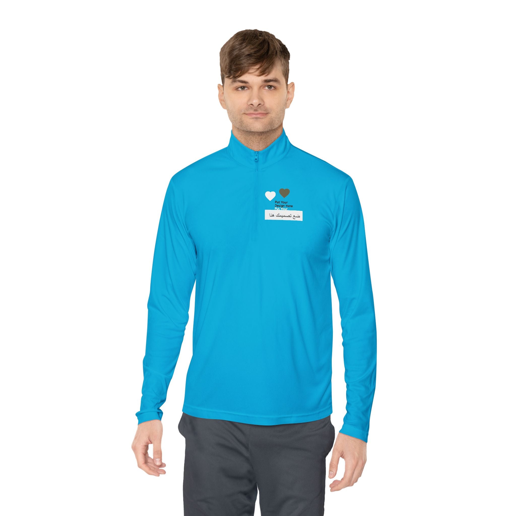 Cozy Unisex Quarter-Zip Pullover with Heart Design | Casual Layer, Perfect Gift for Her/Him, Summer Sportswear, Everyday Wear