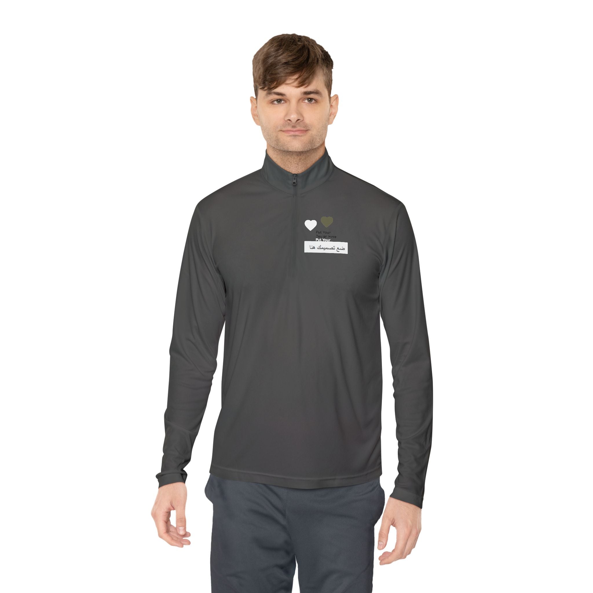 Cozy Unisex Quarter-Zip Pullover with Heart Design | Casual Layer, Perfect Gift for Her/Him, Summer Sportswear, Everyday Wear