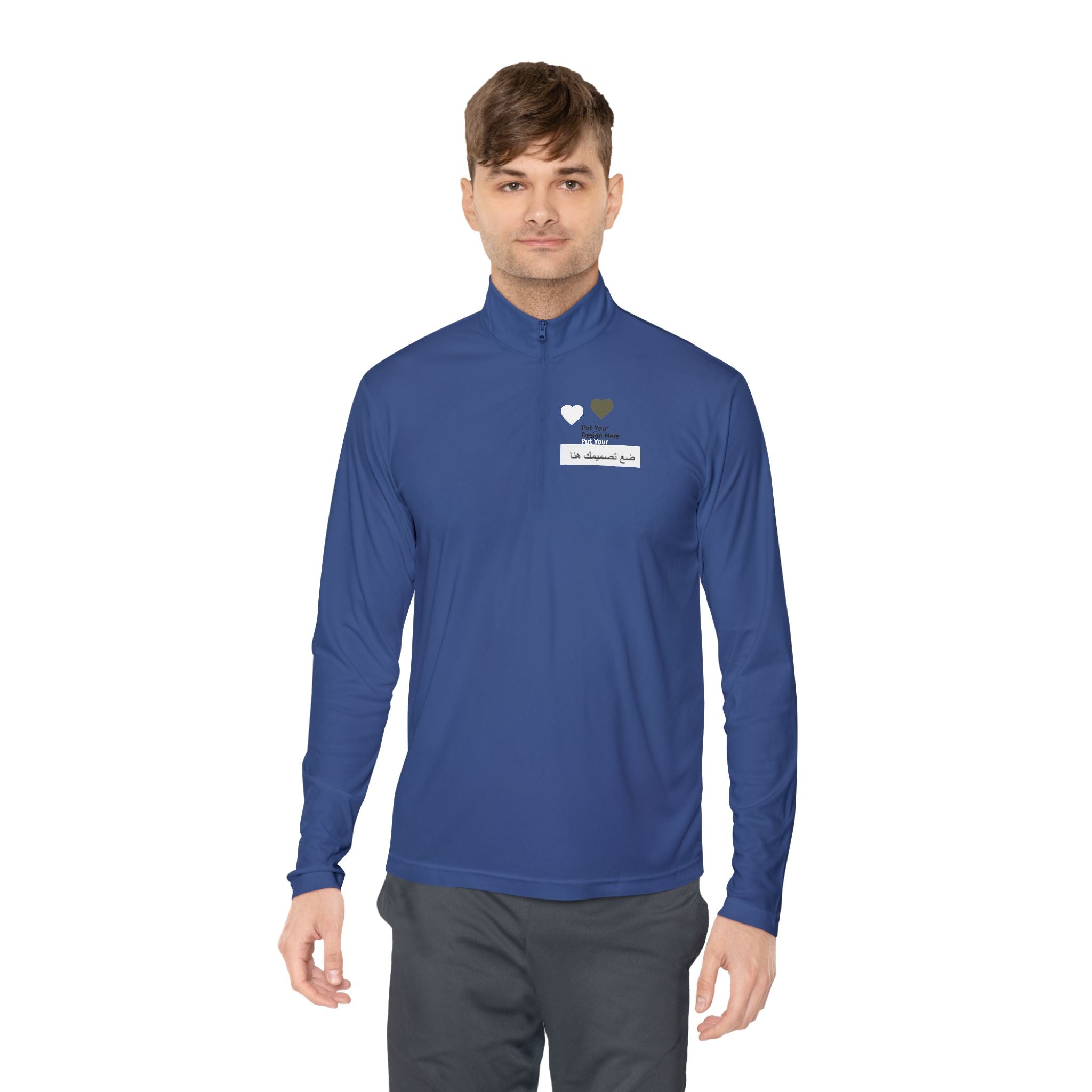 Cozy Unisex Quarter-Zip Pullover with Heart Design | Casual Layer, Perfect Gift for Her/Him, Summer Sportswear, Everyday Wear