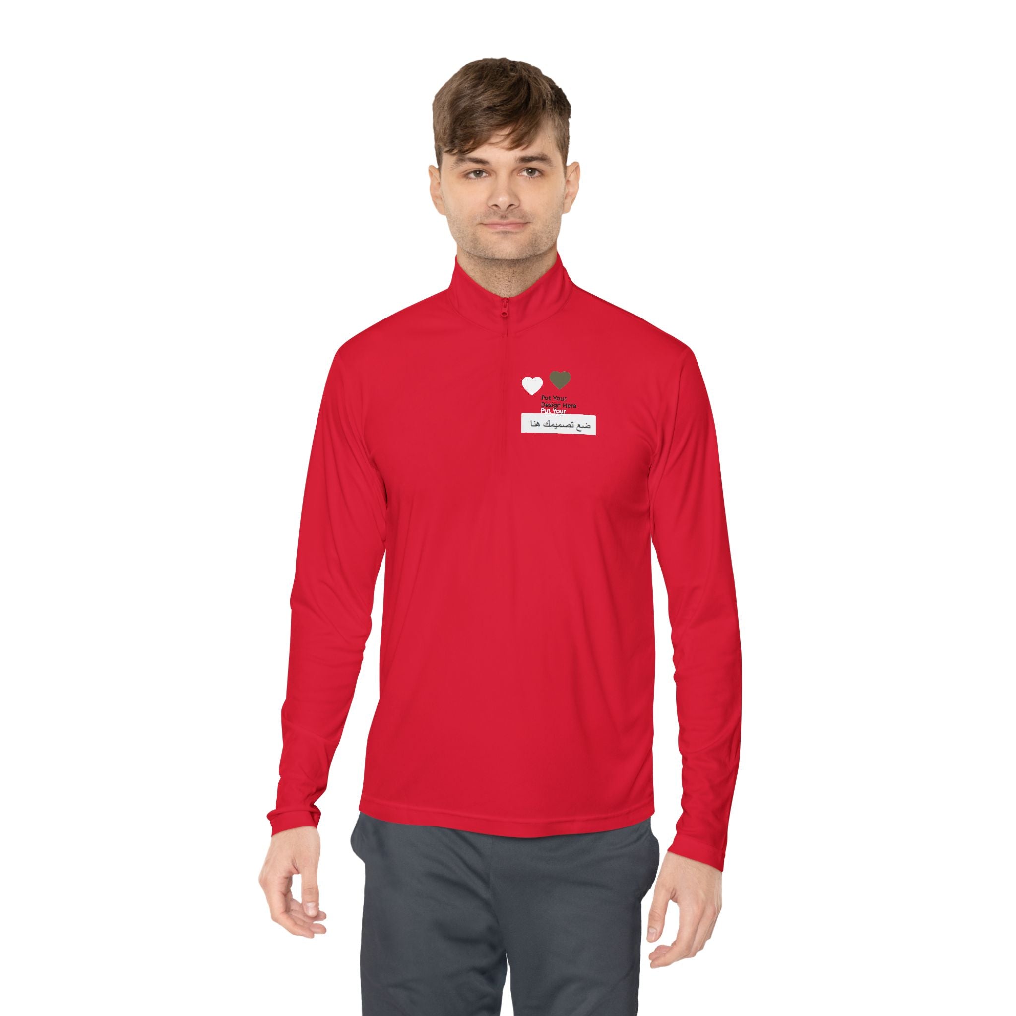 Cozy Unisex Quarter-Zip Pullover with Heart Design | Casual Layer, Perfect Gift for Her/Him, Summer Sportswear, Everyday Wear