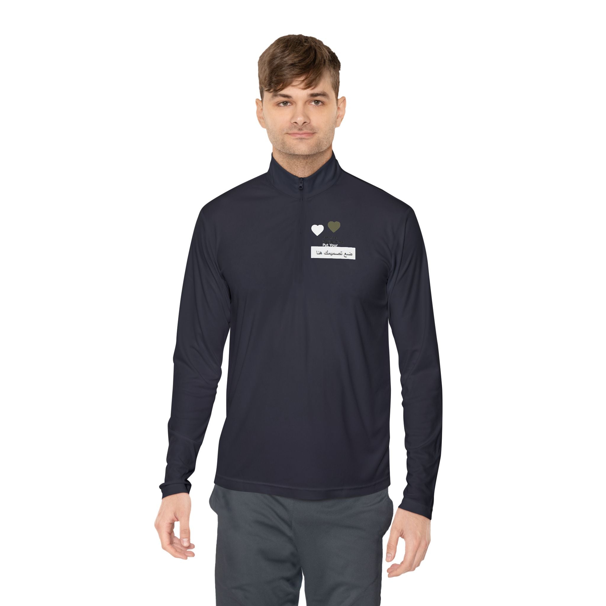 Cozy Unisex Quarter-Zip Pullover with Heart Design | Casual Layer, Perfect Gift for Her/Him, Summer Sportswear, Everyday Wear
